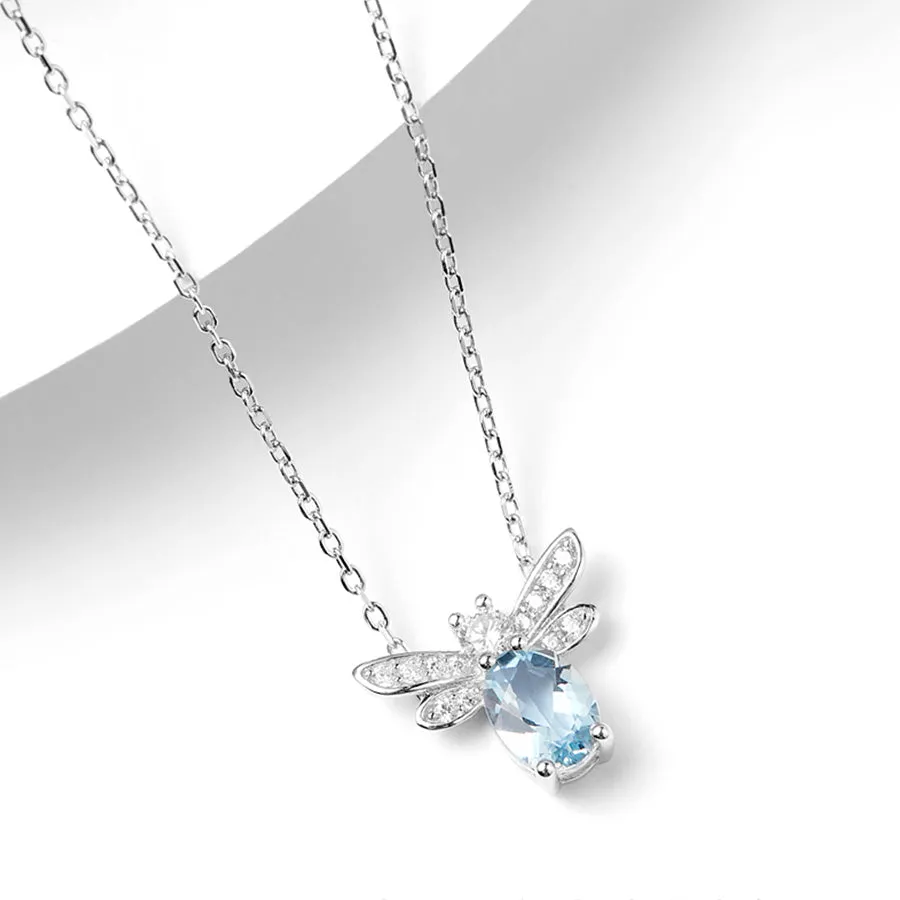 Honeybee Aquamarine Necklace White Gold Plated Silver Aquamarine Pendant Necklace