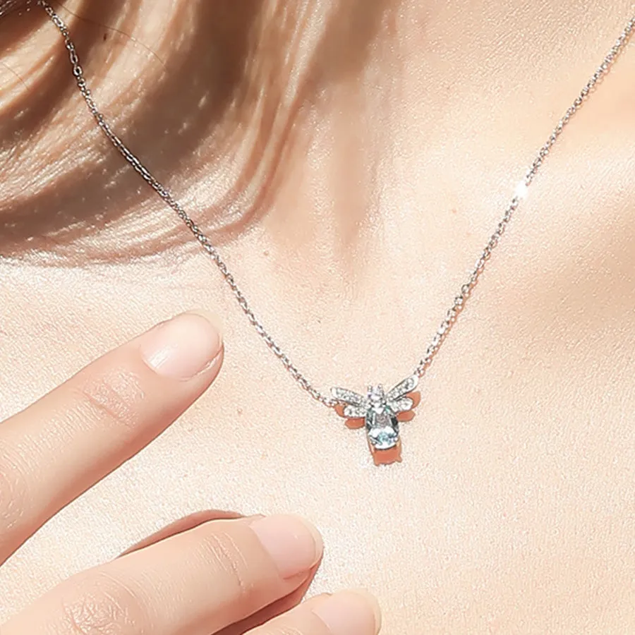 Honeybee Aquamarine Necklace White Gold Plated Silver Aquamarine Pendant Necklace