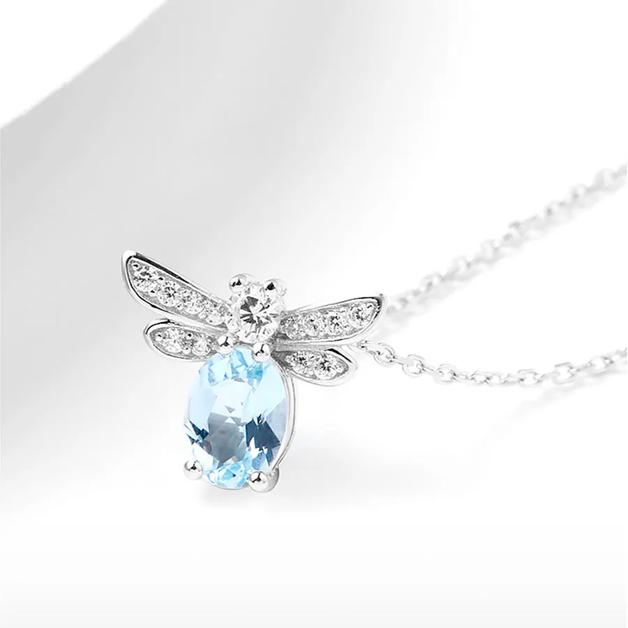 Honeybee Aquamarine Necklace White Gold Plated Silver Aquamarine Pendant Necklace