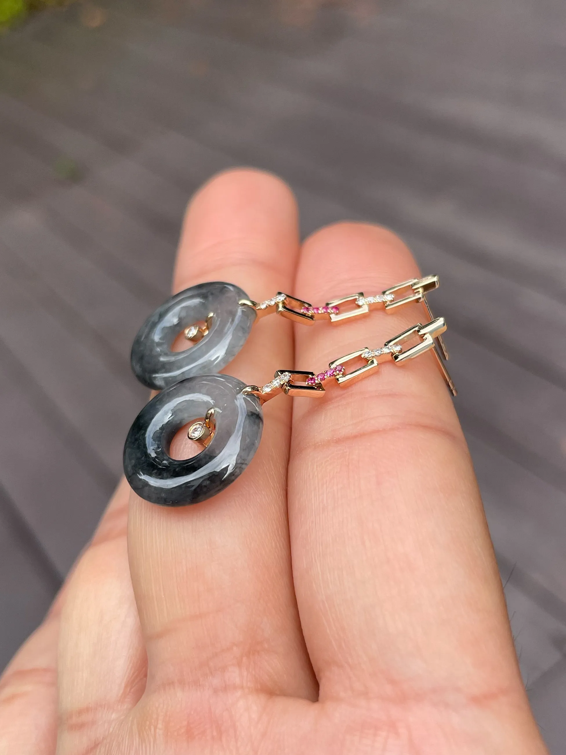 Icy Black Jade Earrings - Hoop Shaped (NJE083)