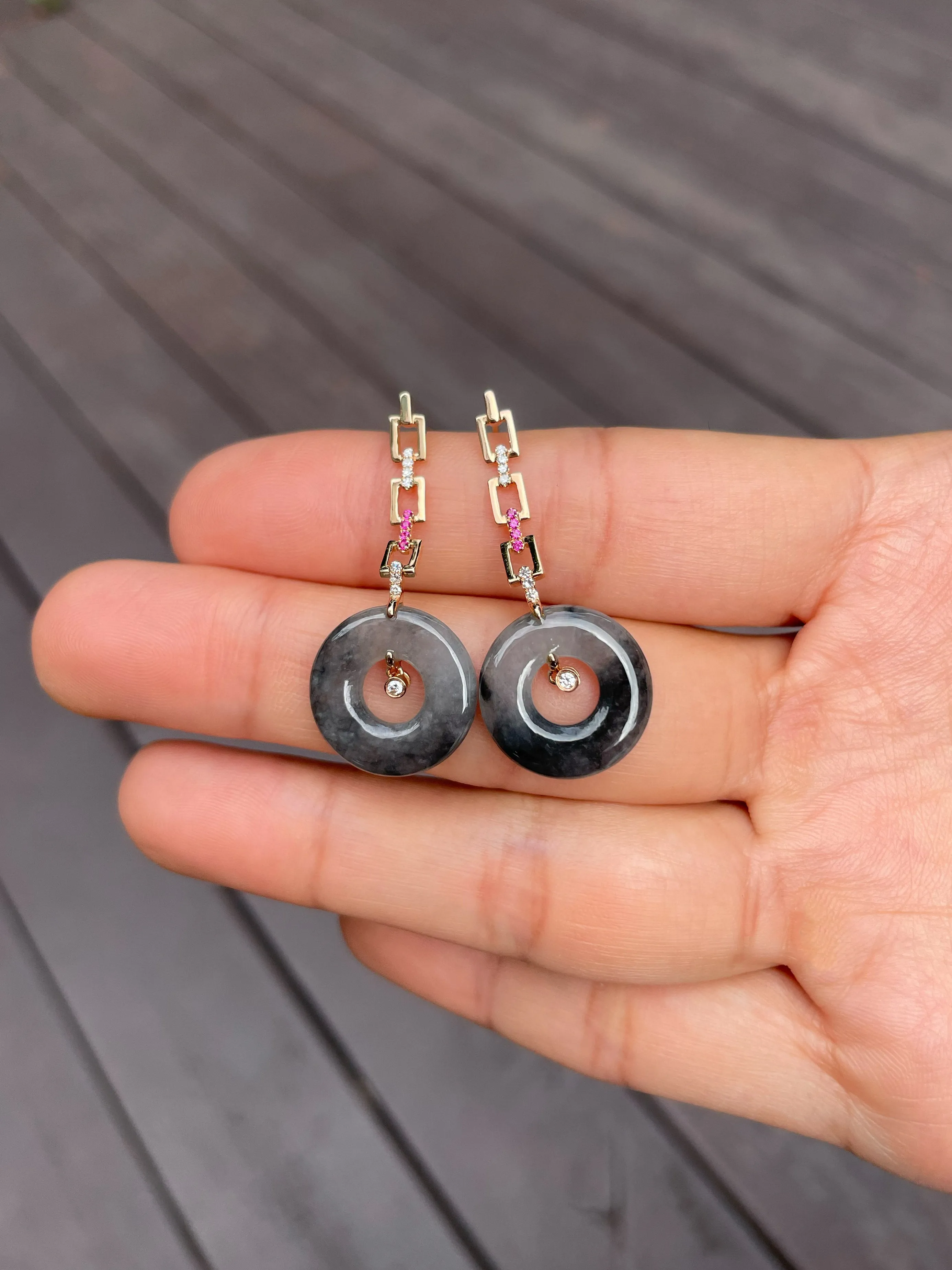 Icy Black Jade Earrings - Hoop Shaped (NJE083)