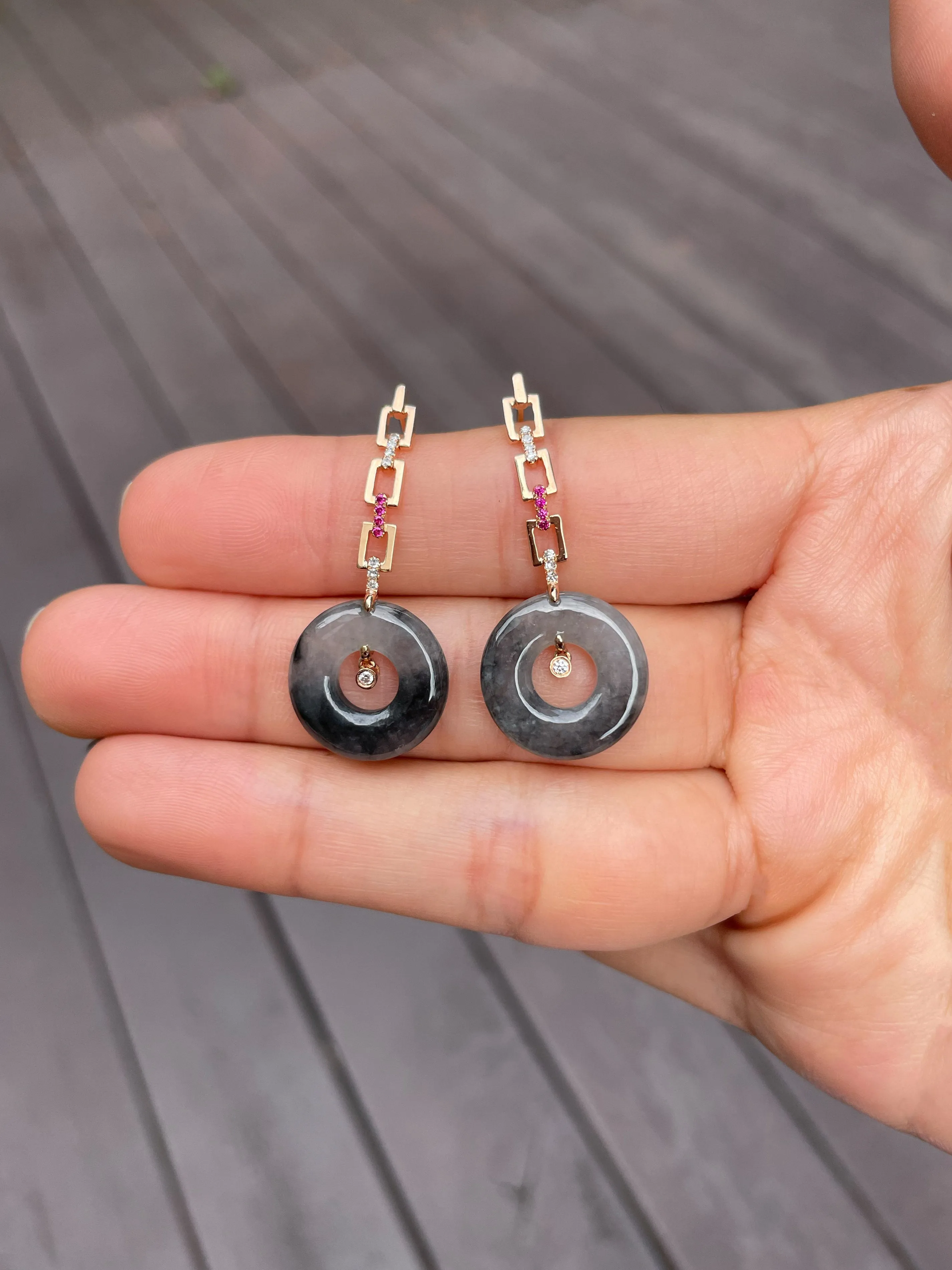 Icy Black Jade Earrings - Hoop Shaped (NJE083)