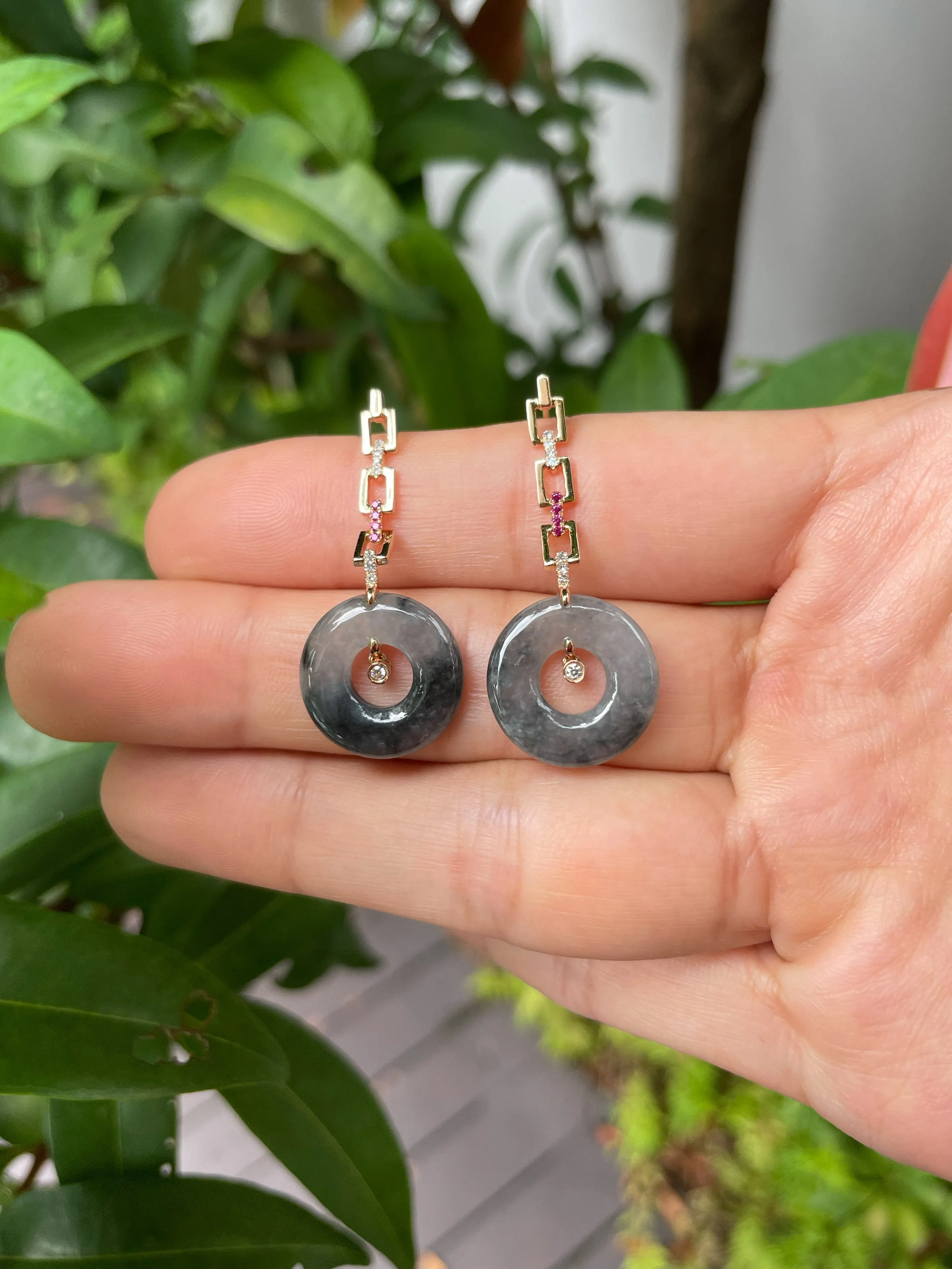 Icy Black Jade Earrings - Hoop Shaped (NJE083)