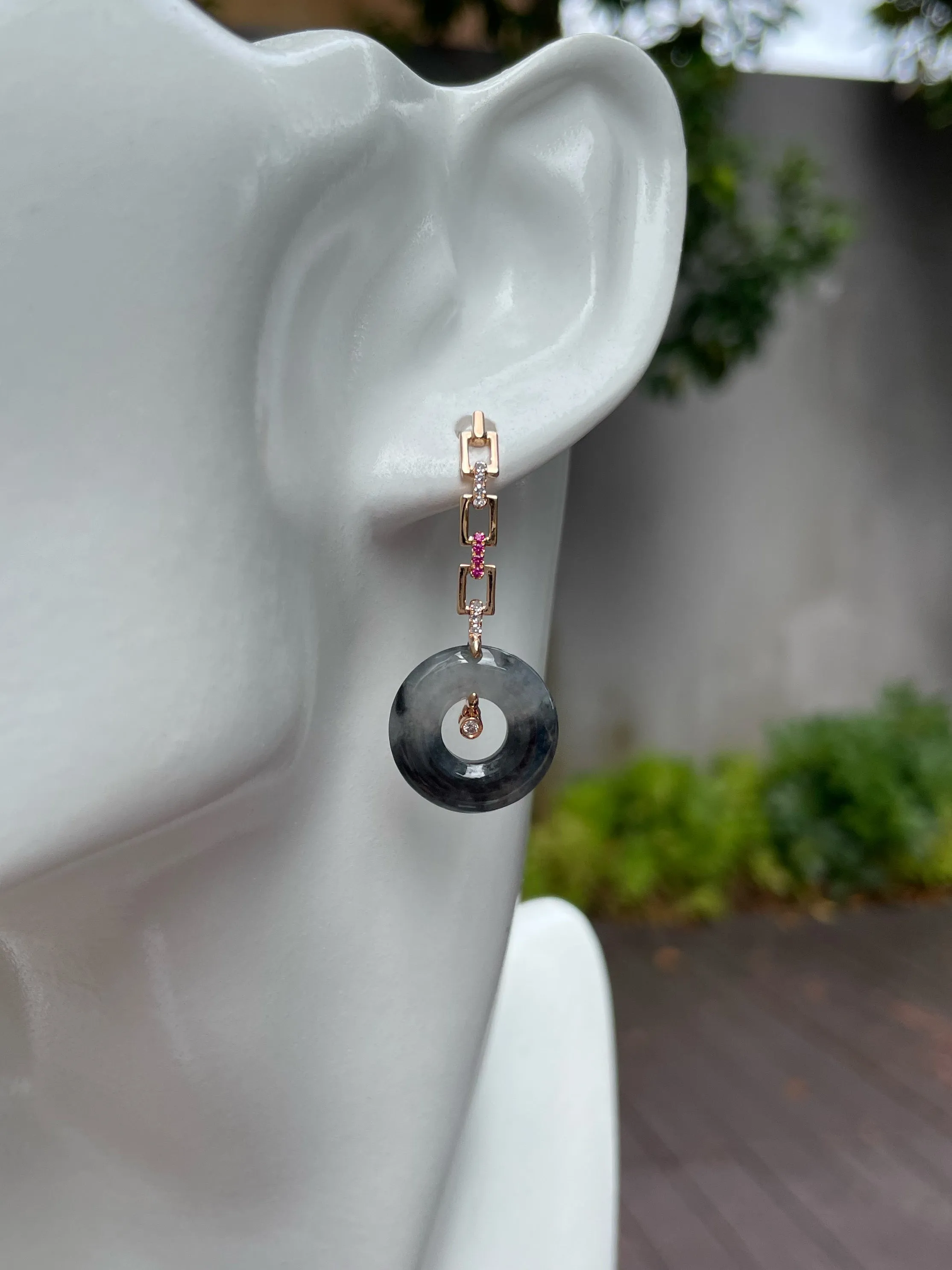 Icy Black Jade Earrings - Hoop Shaped (NJE083)