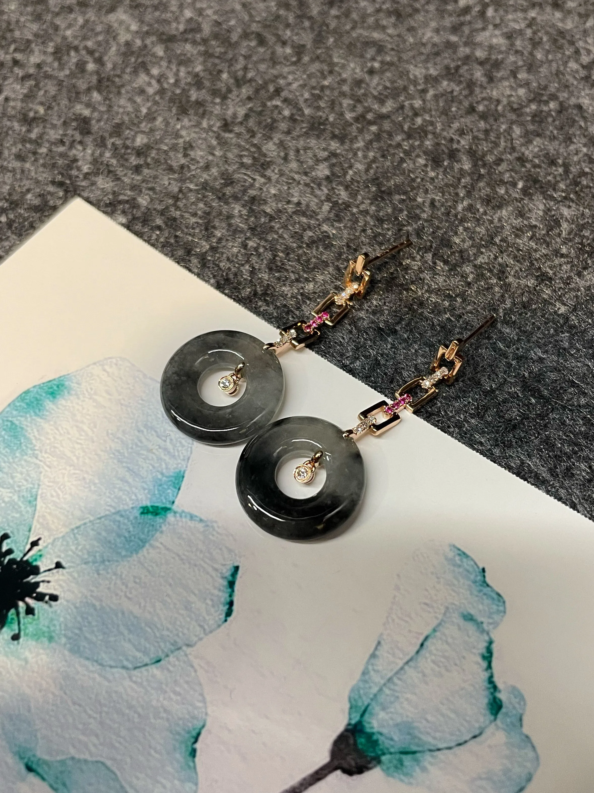 Icy Black Jade Earrings - Hoop Shaped (NJE083)