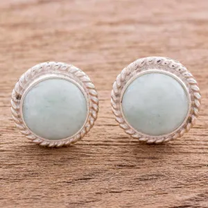 Jade & Sterling Silver Button Earrings