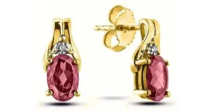 June Birthstone 0.02TW Diamond 10K Yellow Gold Earrings - Rhodolite