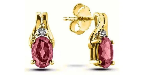 June Birthstone 0.02TW Diamond 10K Yellow Gold Earrings - Rhodolite