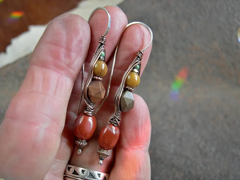 Last of Autumn Earrings, Fall Color Jasper, Wrapped Hook Style