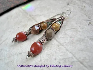 Last of Autumn Earrings, Fall Color Jasper, Wrapped Hook Style