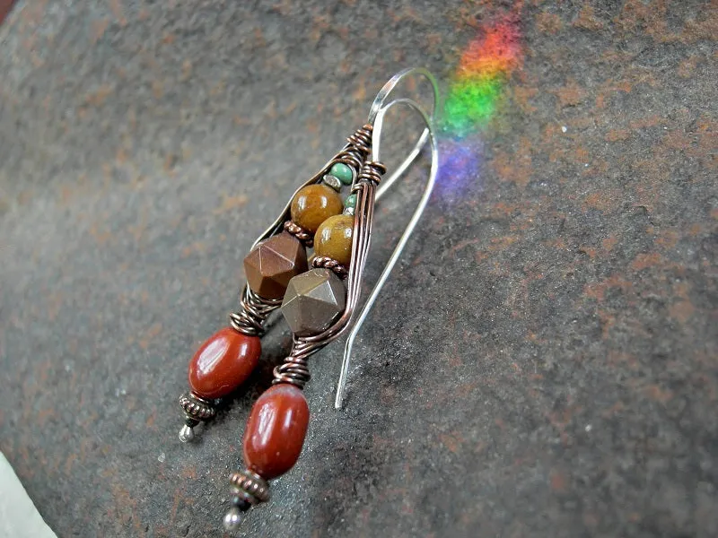 Last of Autumn Earrings, Fall Color Jasper, Wrapped Hook Style