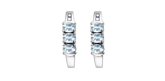 March Aquamarine & Diamond 3-stone Stud Earrings in White Gold