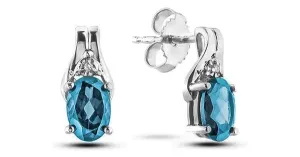 March Birthstone 0.02TW Diamond 10K White Gold Earrings - Aquamarine
