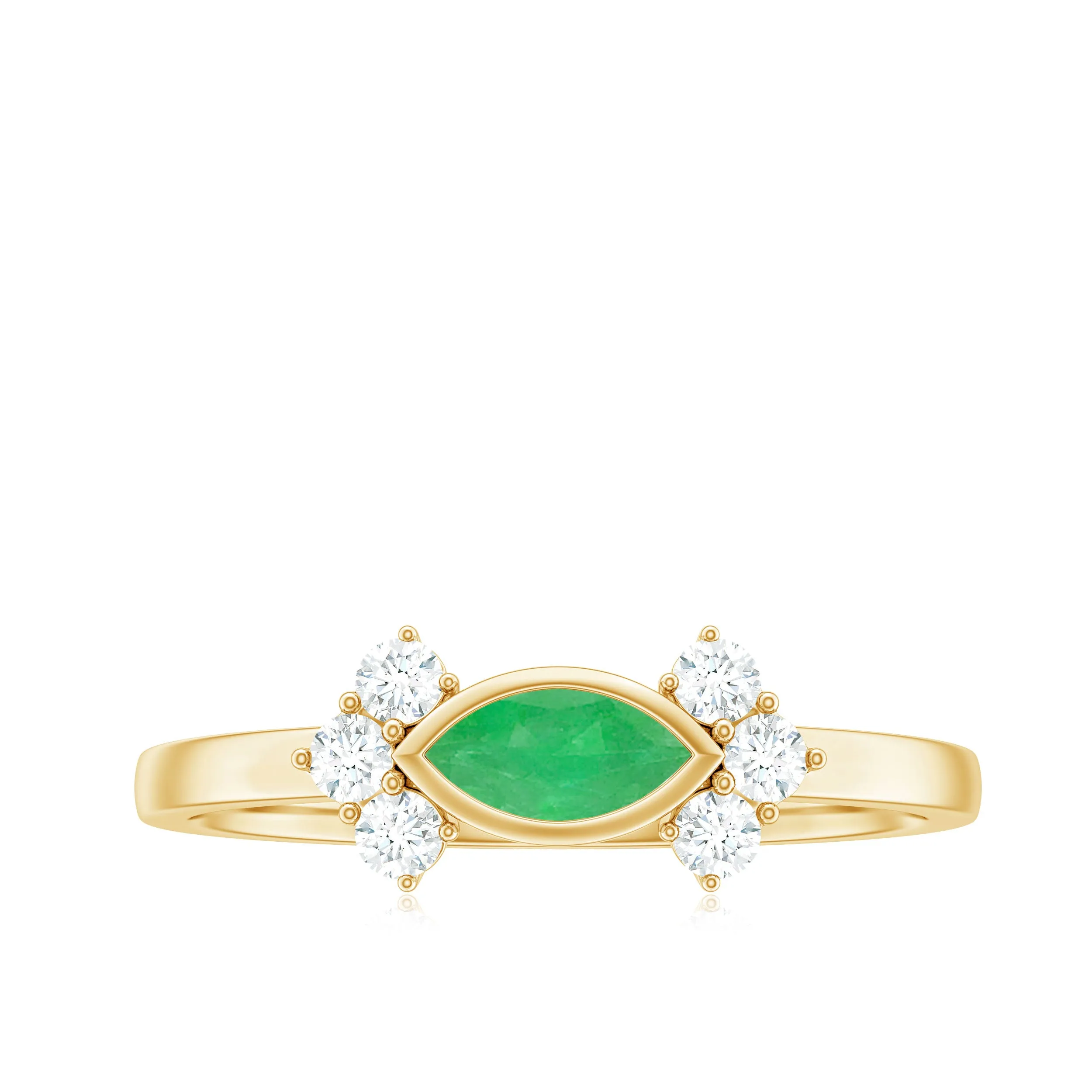 Marquise Cut Emerald East West Promise Ring with Diamond Trio