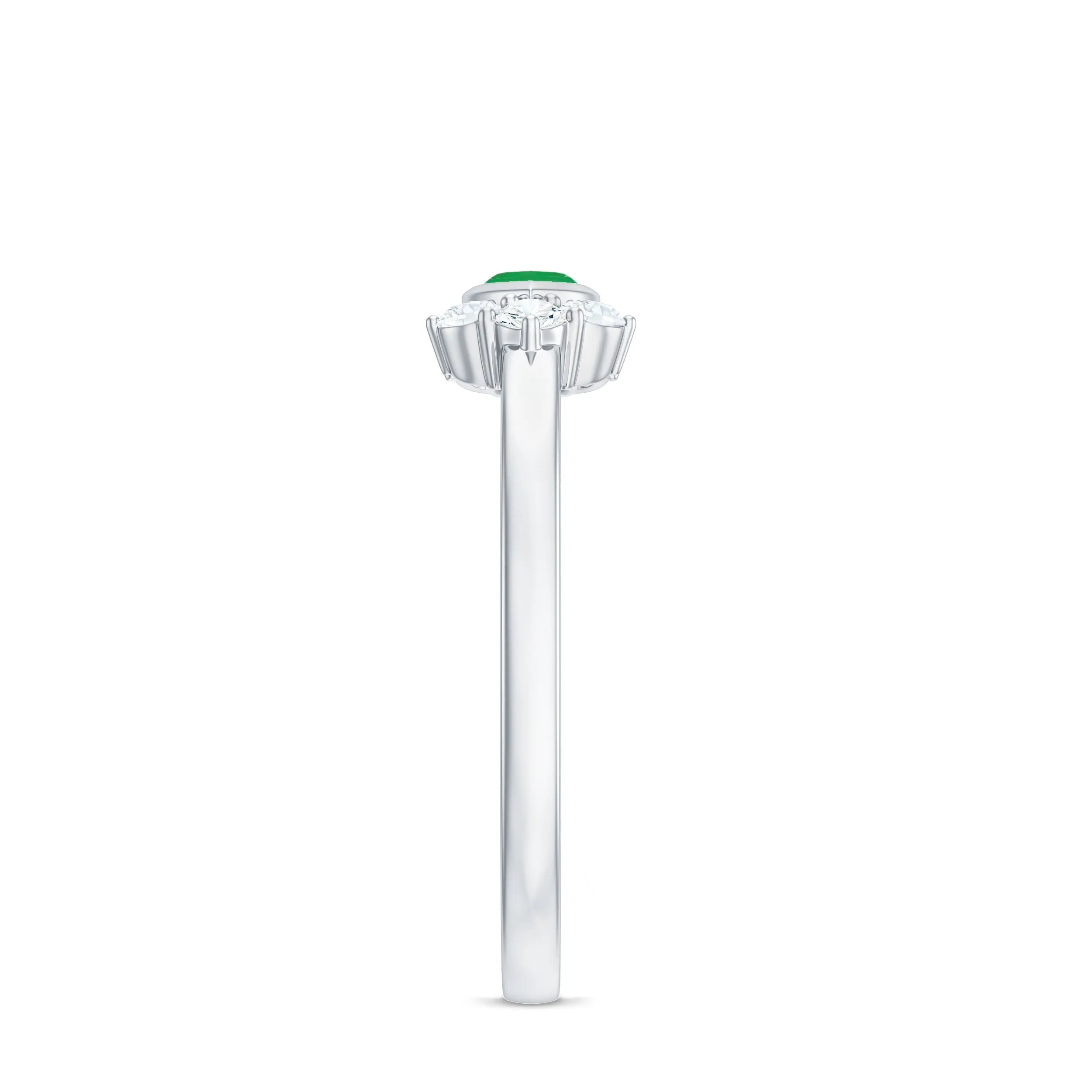 Marquise Cut Emerald East West Promise Ring with Diamond Trio