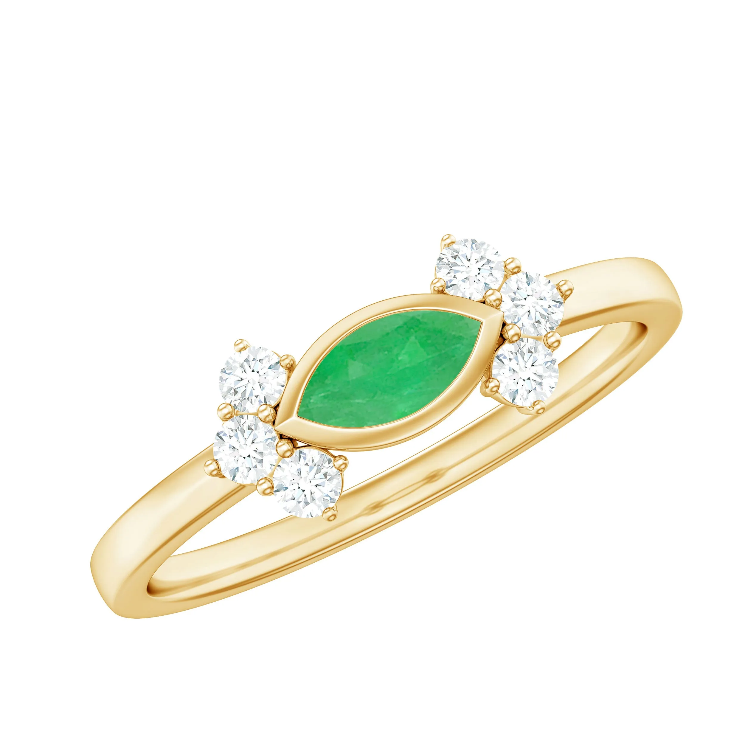 Marquise Cut Emerald East West Promise Ring with Diamond Trio