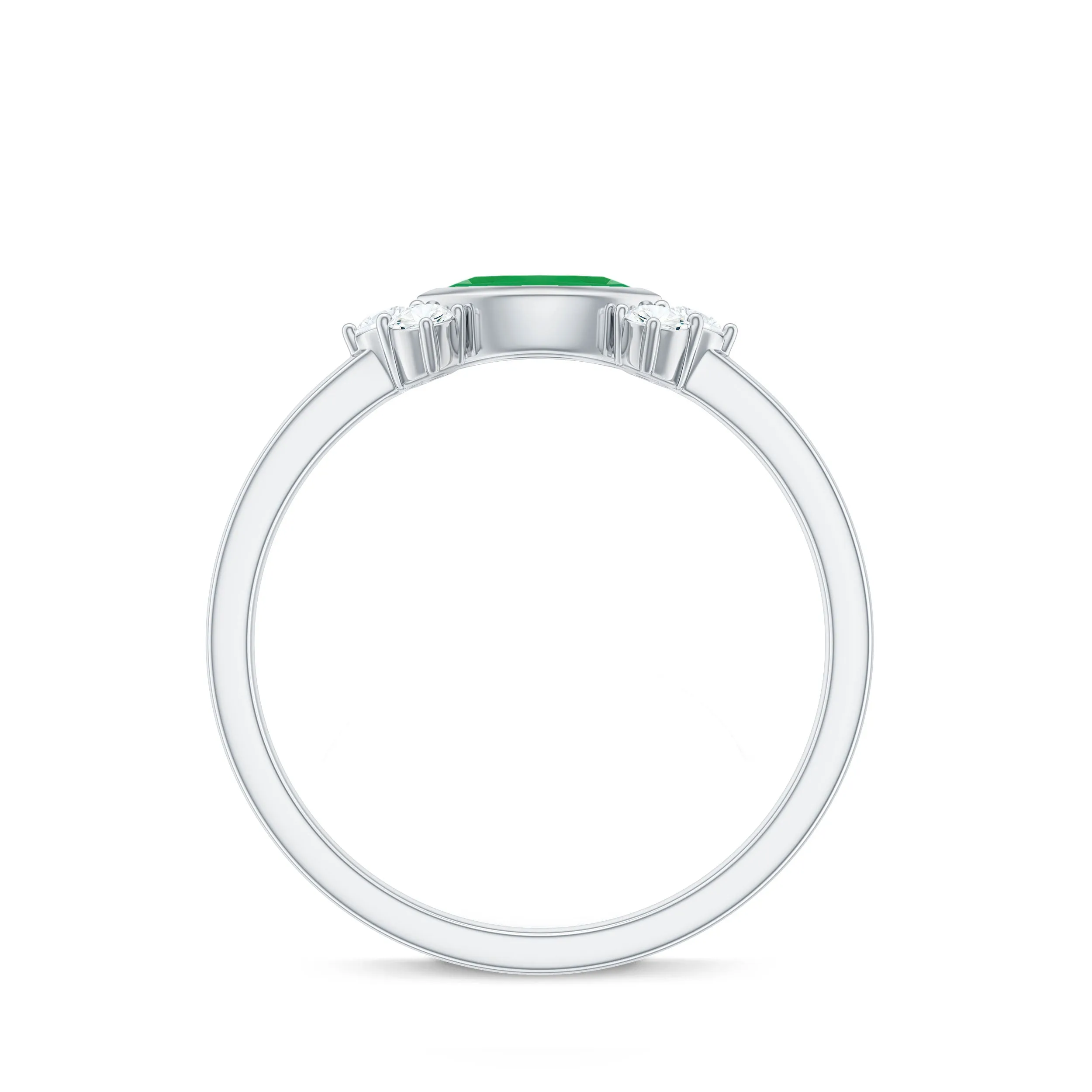 Marquise Cut Emerald East West Promise Ring with Diamond Trio