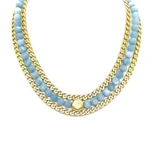 Matte Aquamarine Matte Gold Curb Chain Necklace