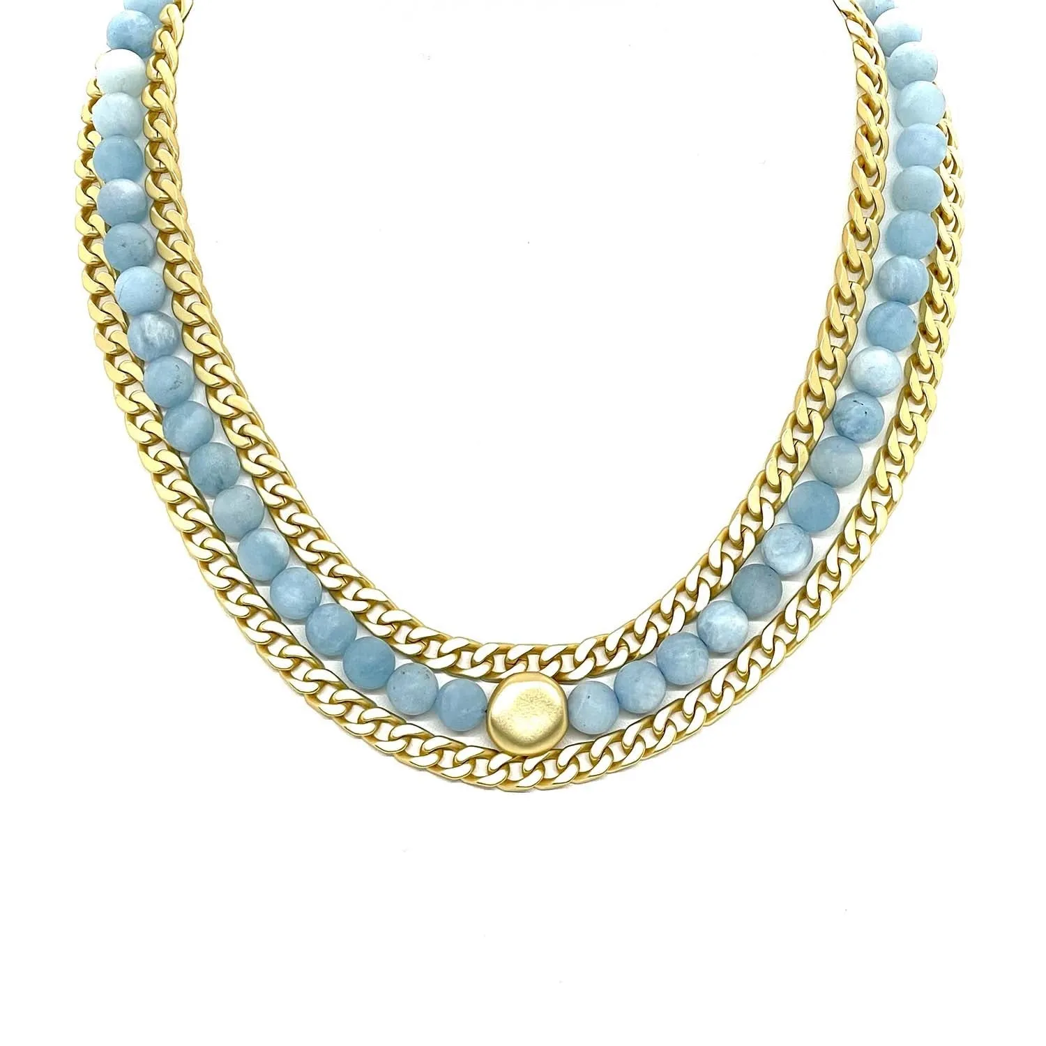 Matte Aquamarine Matte Gold Curb Chain Necklace