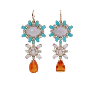 Mixed Fire Opal And Lavender Jade Earrings