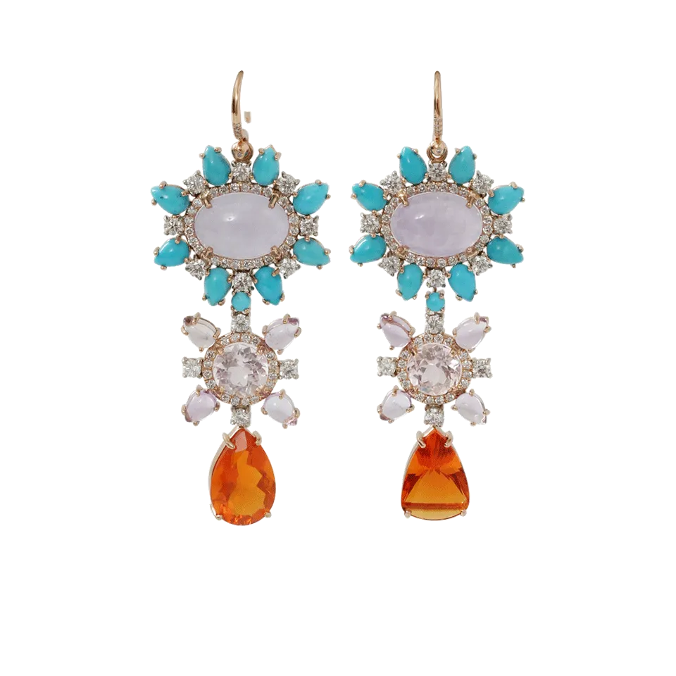 Mixed Fire Opal And Lavender Jade Earrings