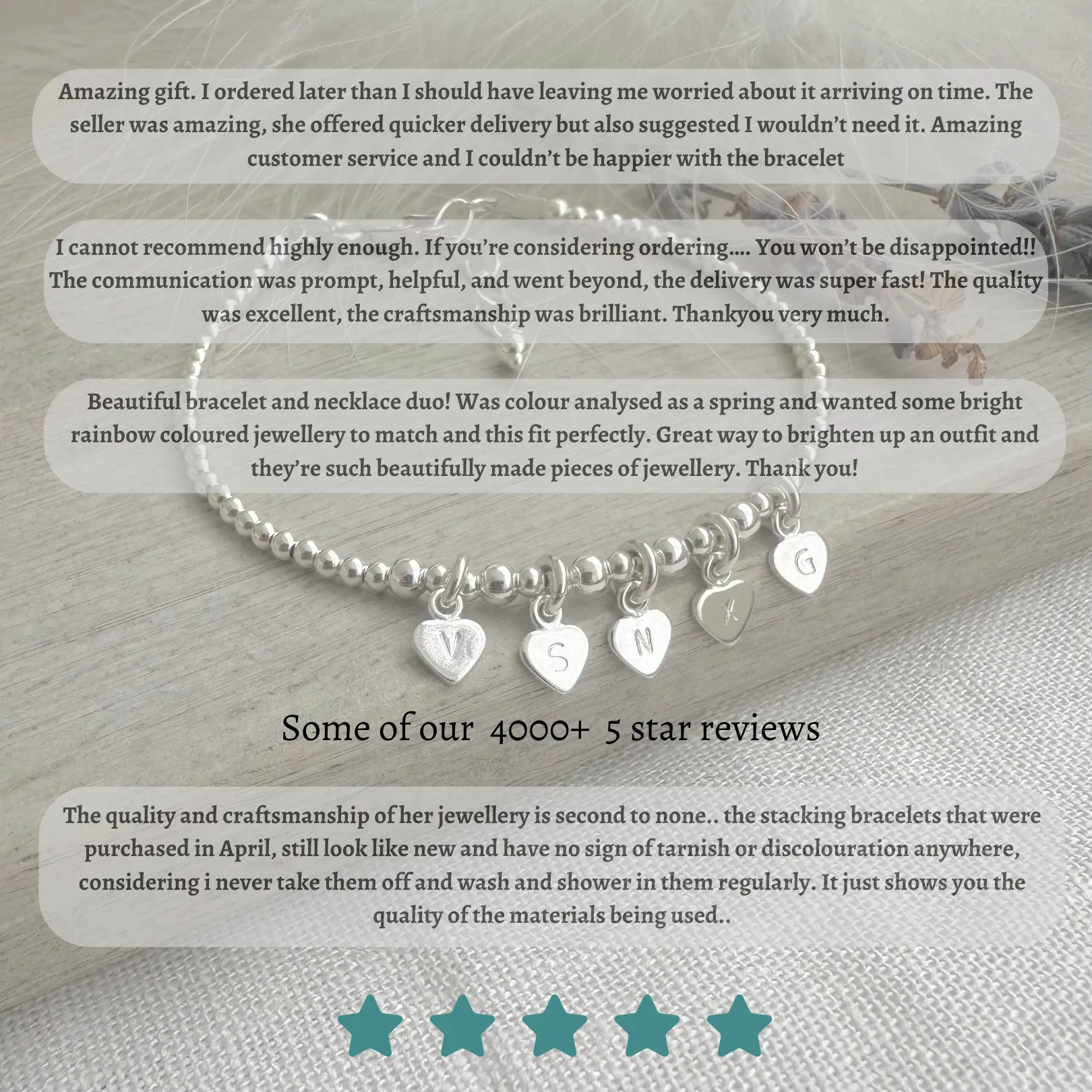 Personalised Star April Birthstone Bracelet, Dainty Rock Quartz Bracelet in Sterling Silver