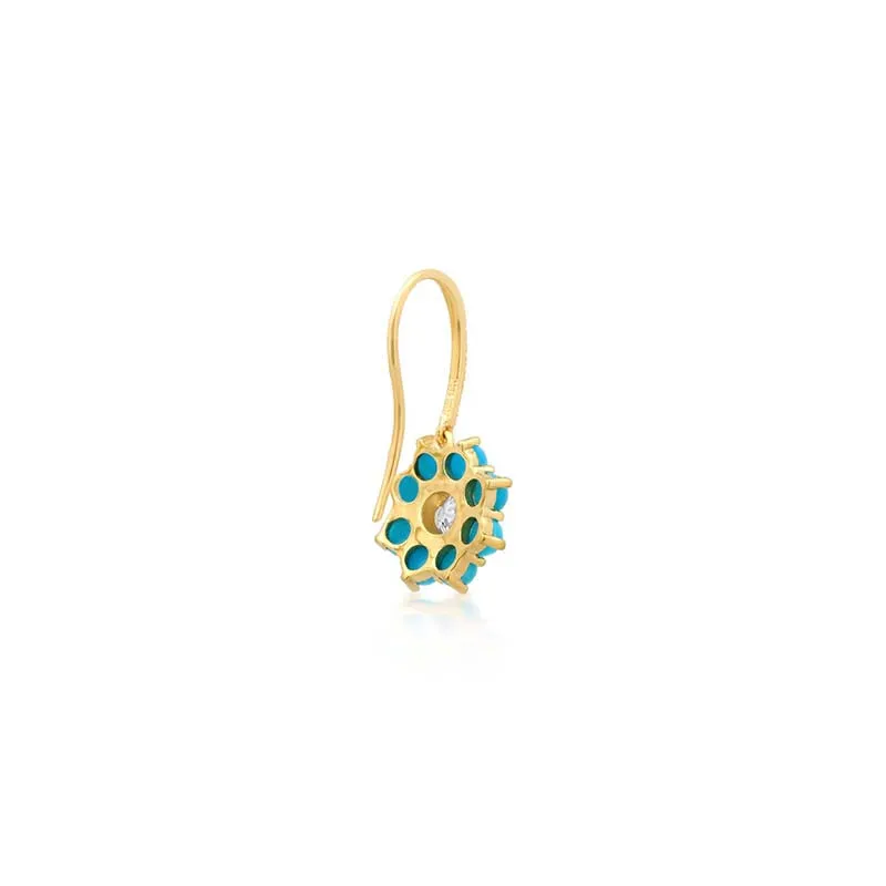 Petite Statement Turquoise Flower Drop Earrings with Illusion Set Diamond Center