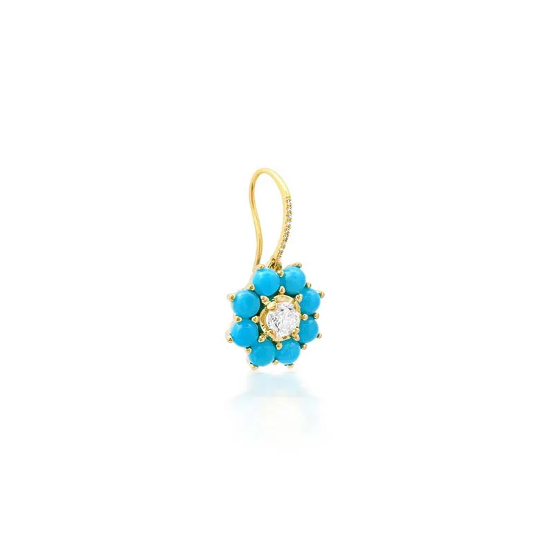 Petite Statement Turquoise Flower Drop Earrings with Illusion Set Diamond Center