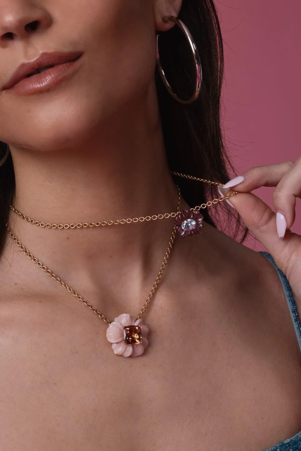 Pink Tourmaline Botanical Tropical Flower Necklace