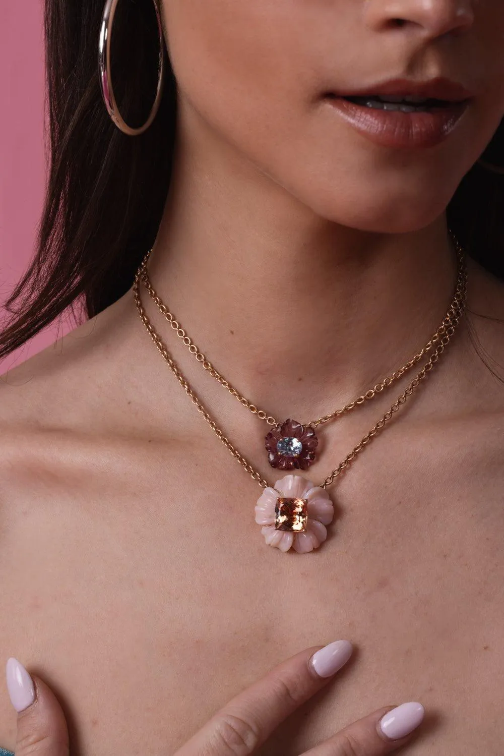 Pink Tourmaline Botanical Tropical Flower Necklace