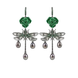 Rose and Dragonfly Drop Earrings