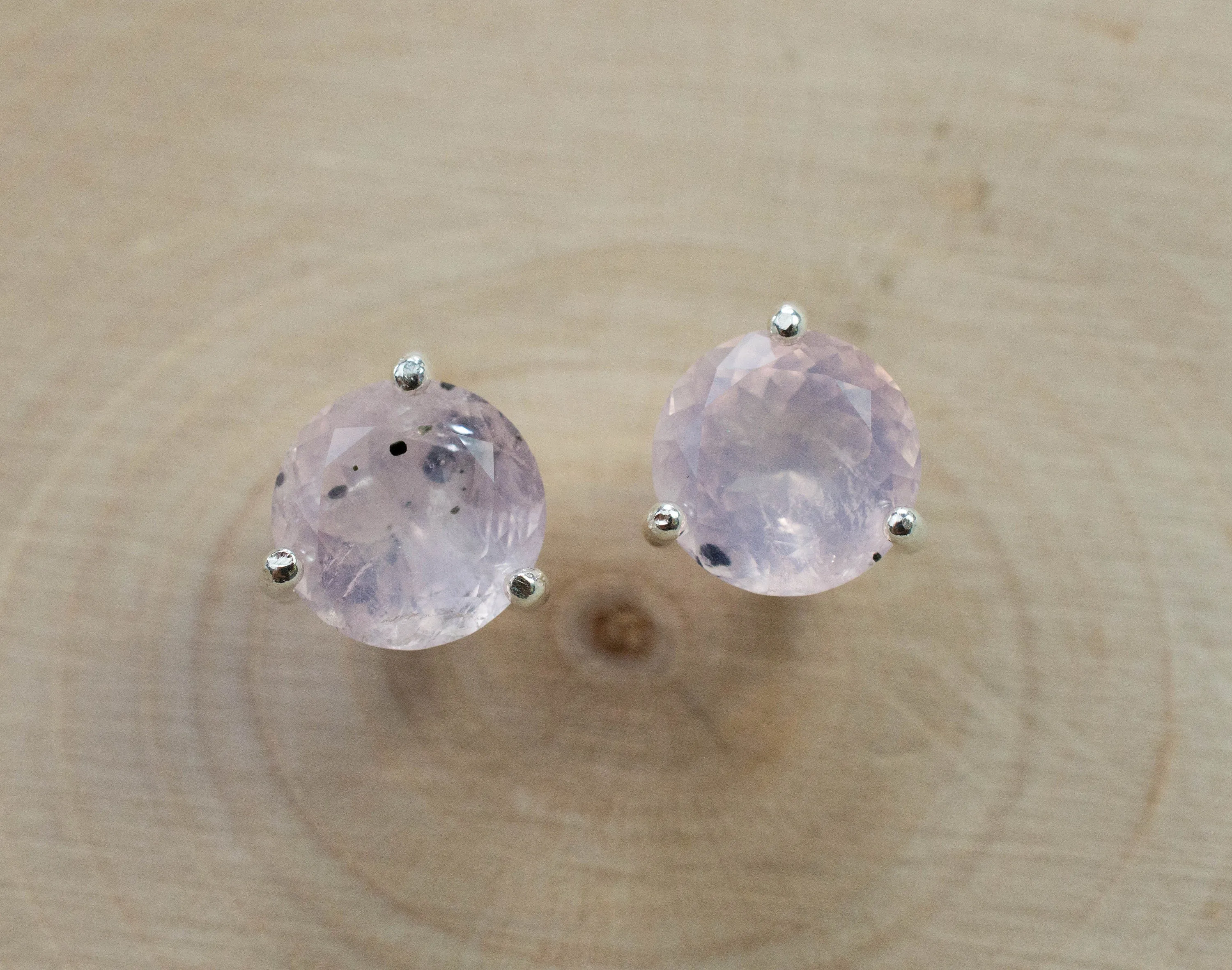 Rose Quartz Earrings; Natural Untreated Tanzania Diopside Included Rose Quartz; 2.325cts