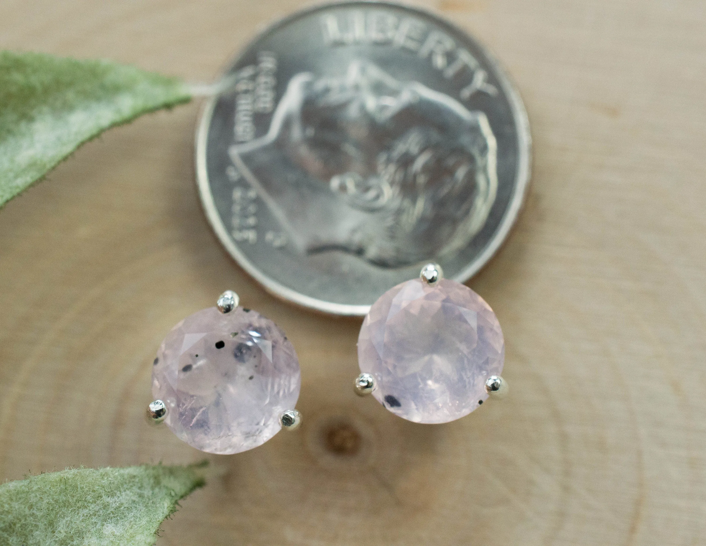 Rose Quartz Earrings; Natural Untreated Tanzania Diopside Included Rose Quartz; 2.325cts