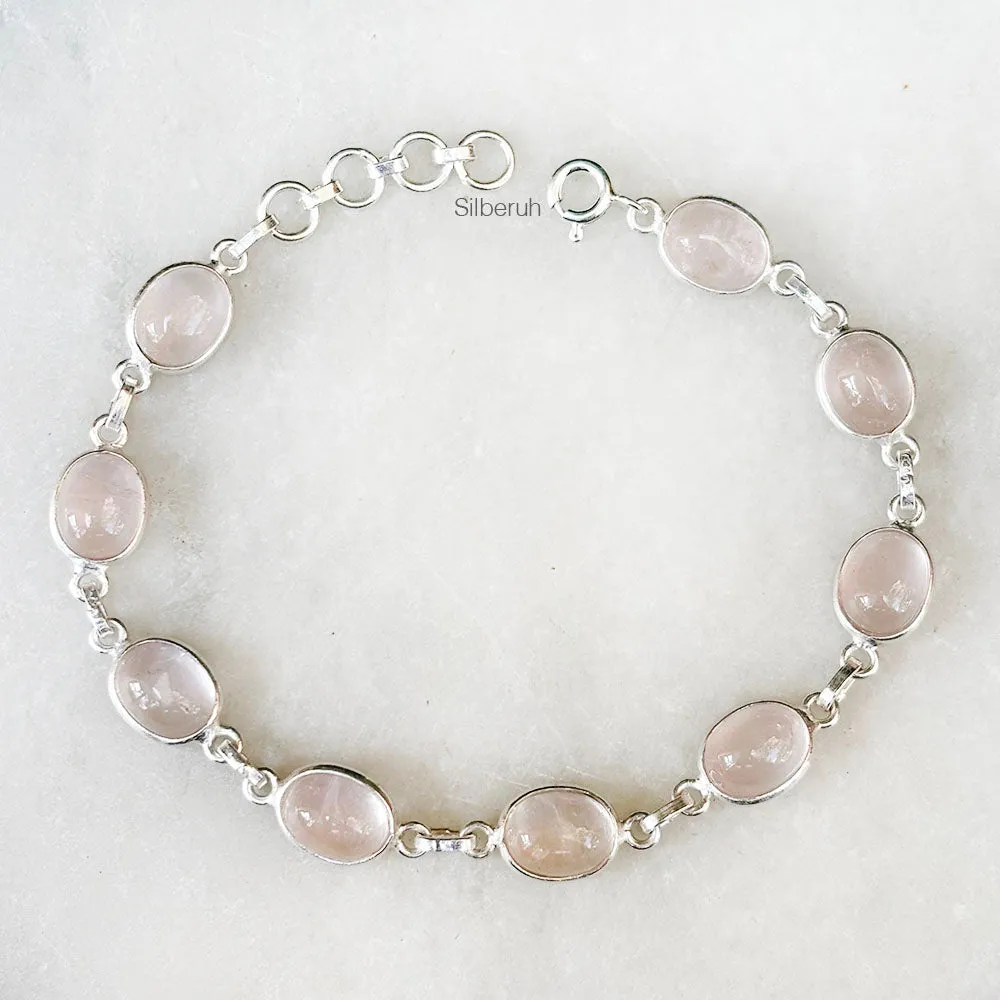 Rose Quartz Silver Bracelet