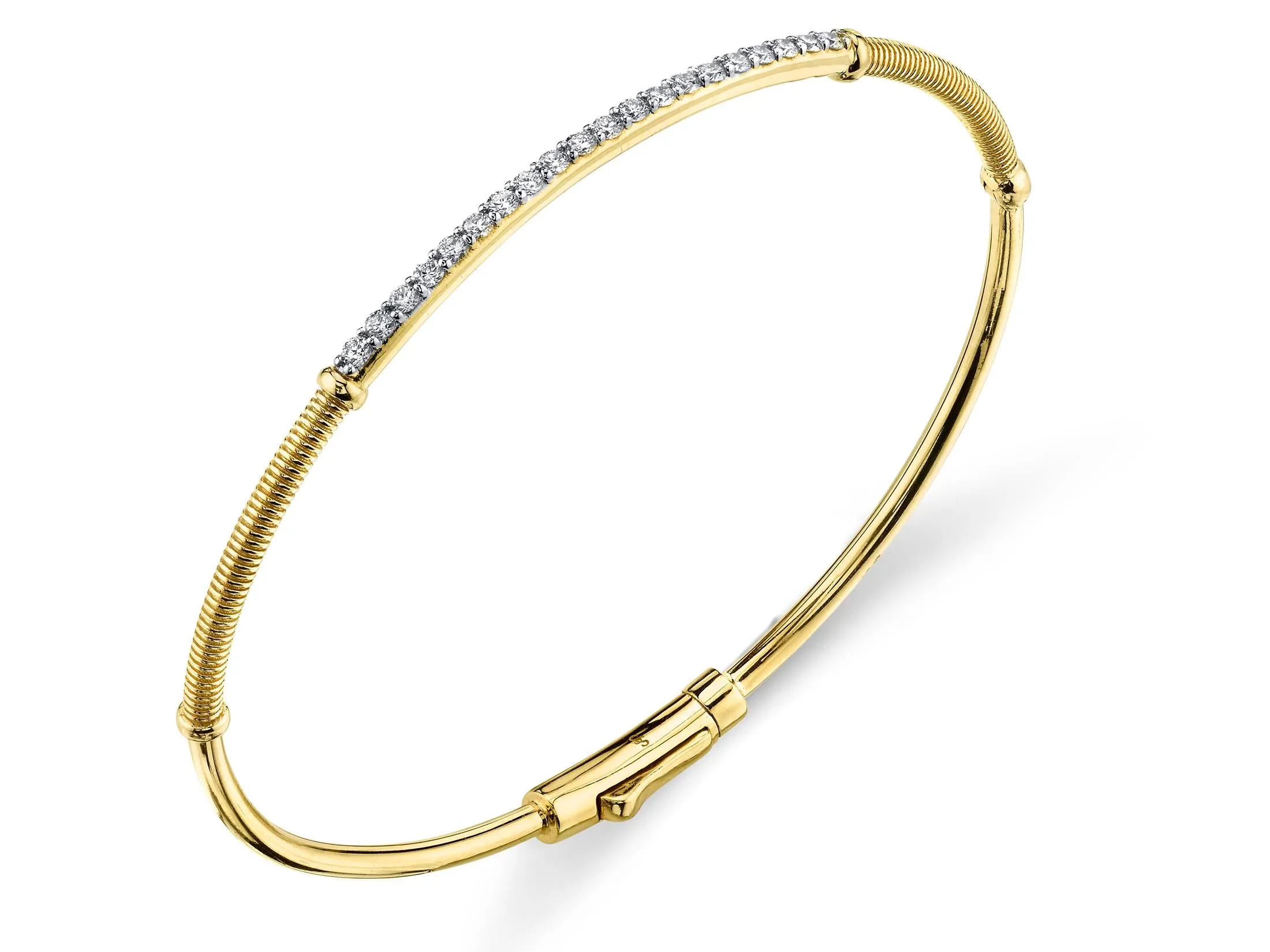 SLOANE STREET 18K YELLOW GOLD DIAMOND HINGED BANGLE BRACELET - 0.38CTW