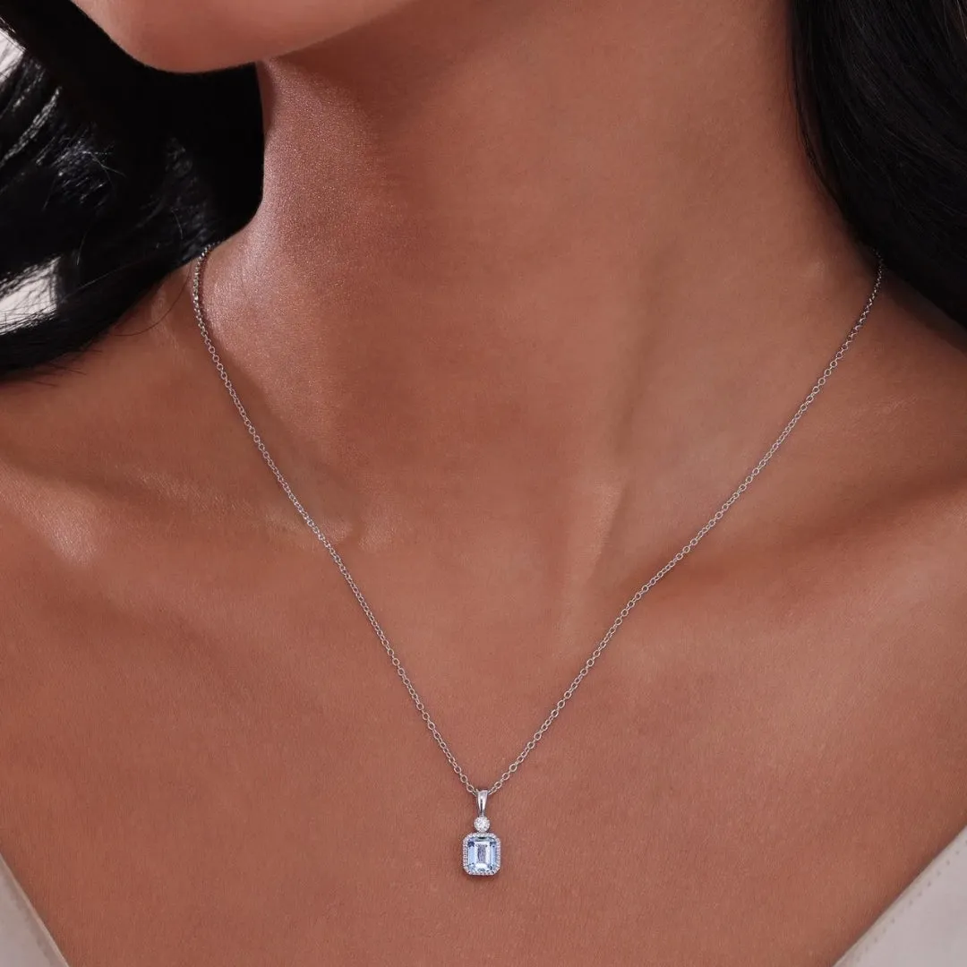 SS/PT 0.91cttw Simulated Diamond & Simulated Aquamarine Pendant Necklace