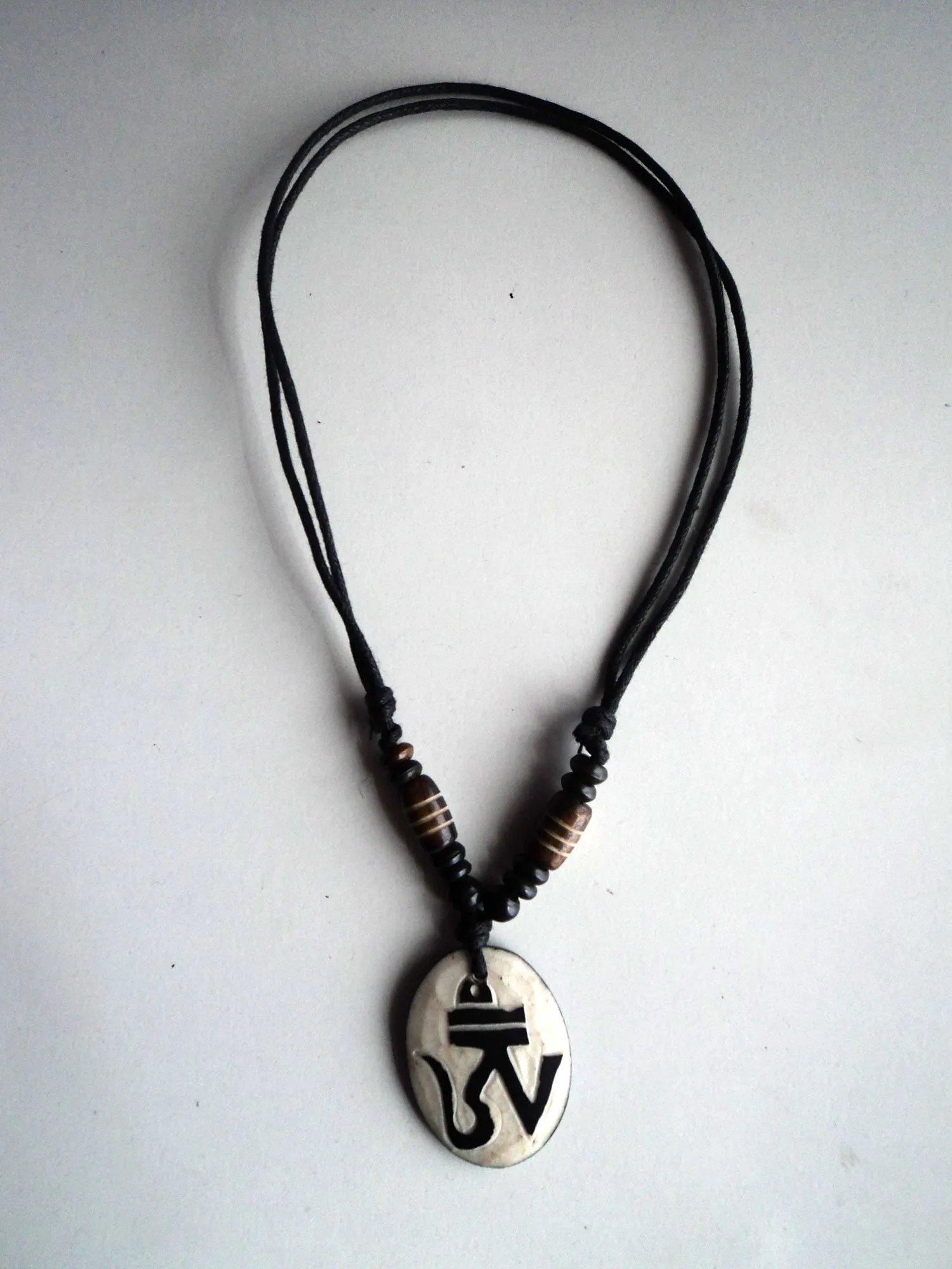 Tibetan Om Bone Pendant Necklace