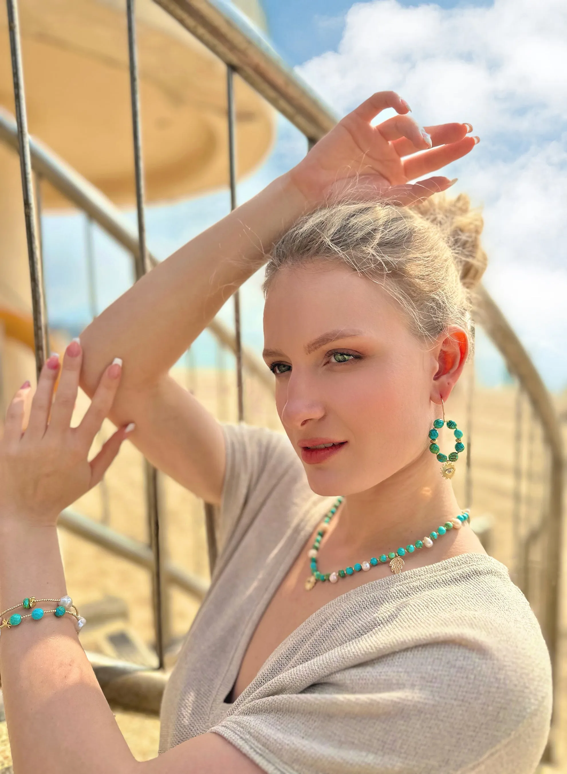 Turquoise with Evil EYE Earrings JE044