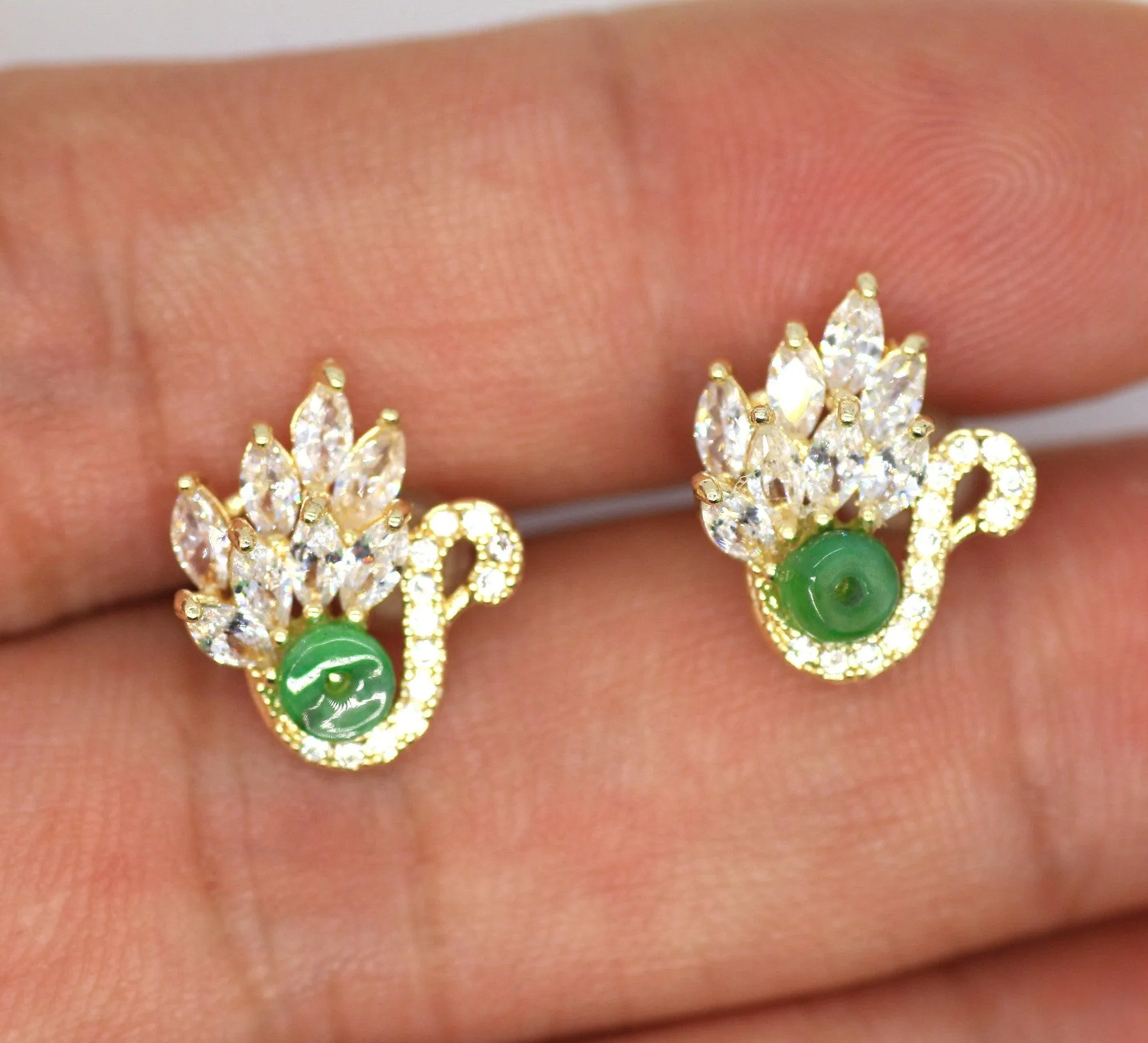 Type A Jadeite Jade Earrings s925 Silver Inlay YN-LG3E-CKVN