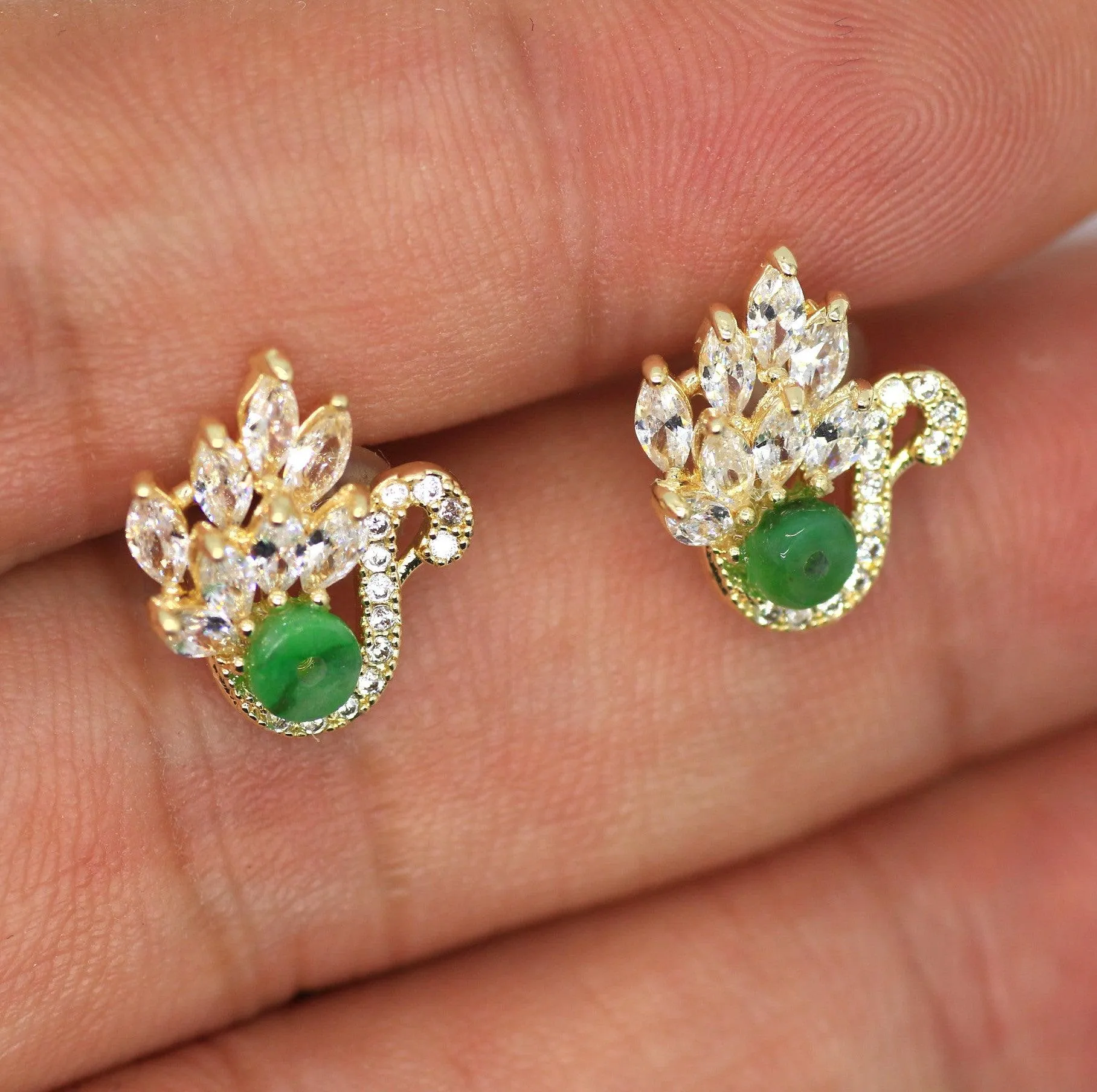 Type A Jadeite Jade Earrings s925 Silver Inlay YN-LG3E-CKVN