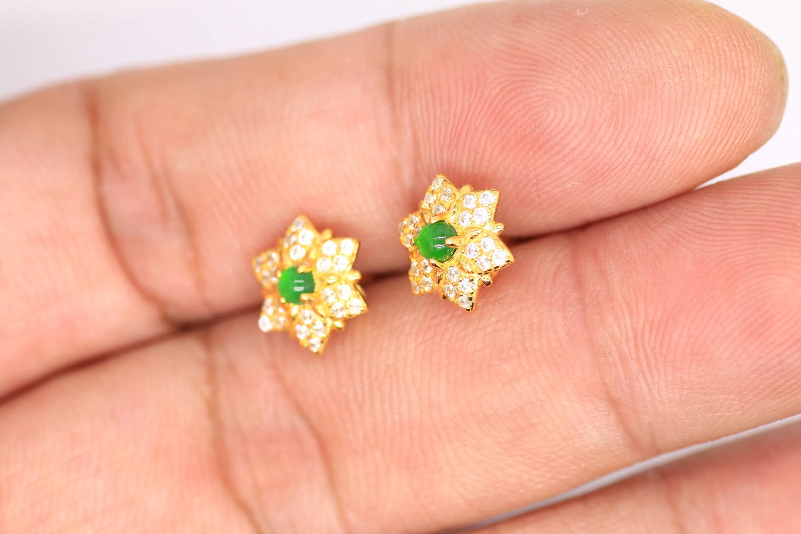 Type A Jadeite Jade Earrings s925 Silver Inlay Z6-5CV7-MHGA