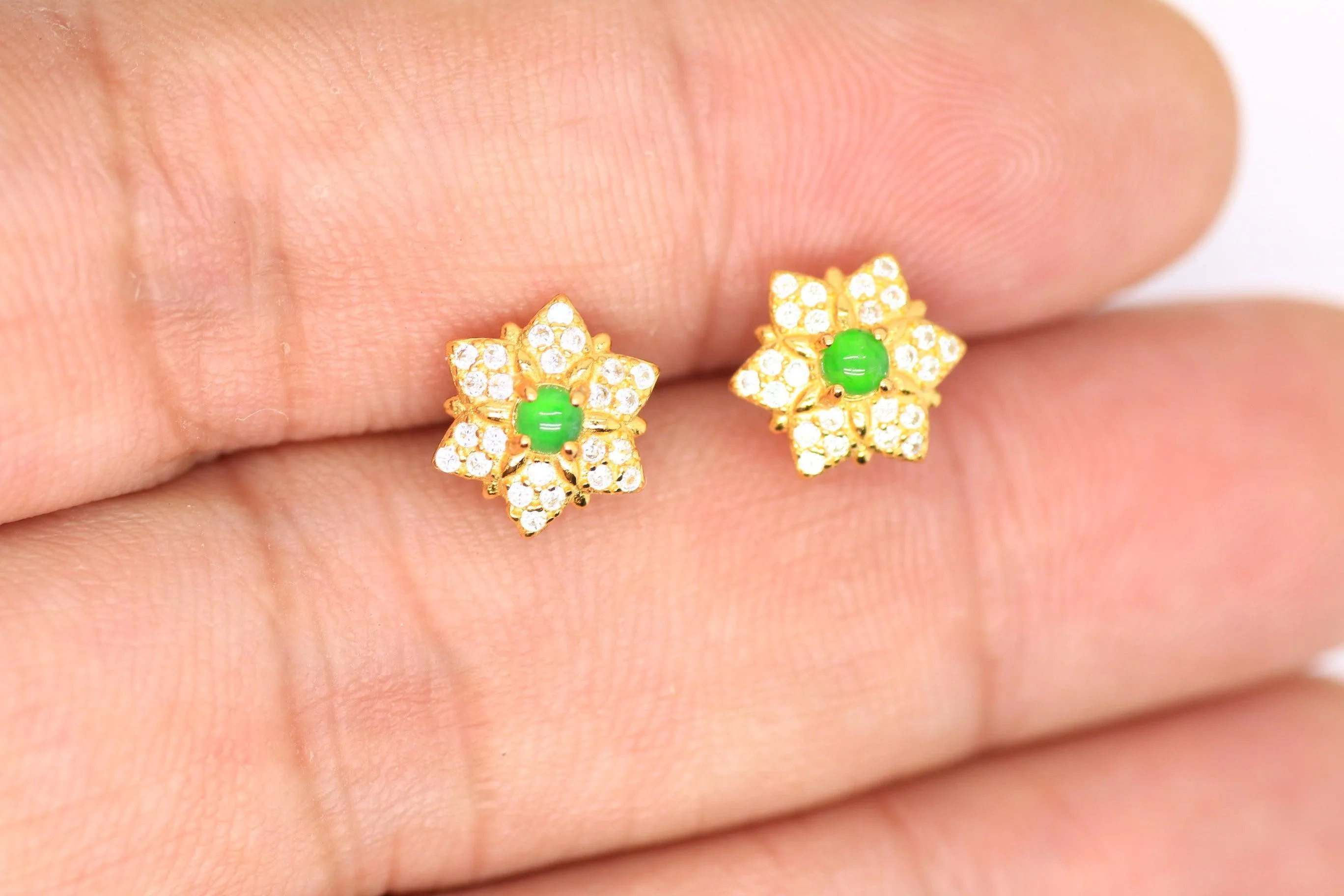 Type A Jadeite Jade Earrings s925 Silver Inlay Z6-5CV7-MHGA