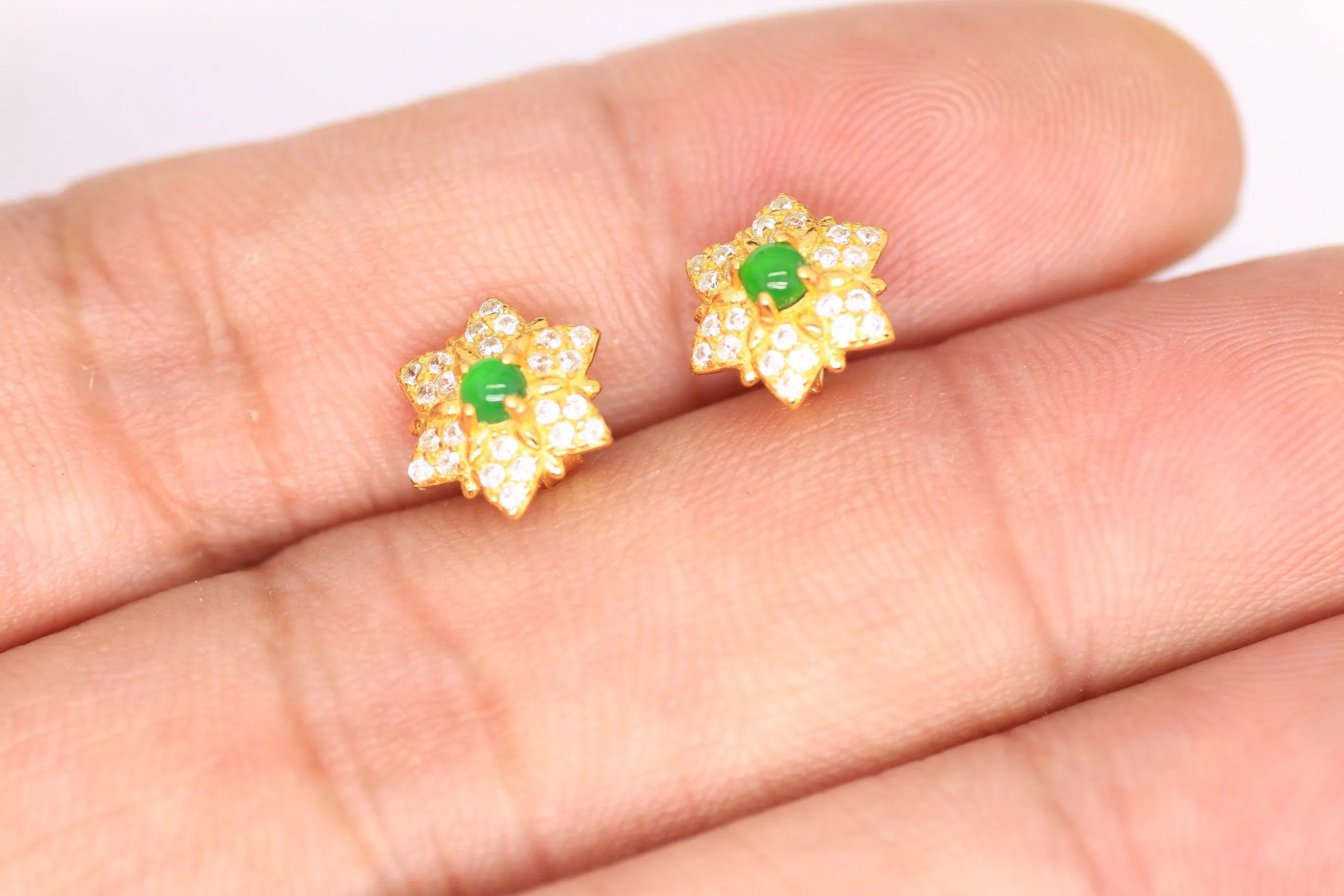 Type A Jadeite Jade Earrings s925 Silver Inlay Z6-5CV7-MHGA