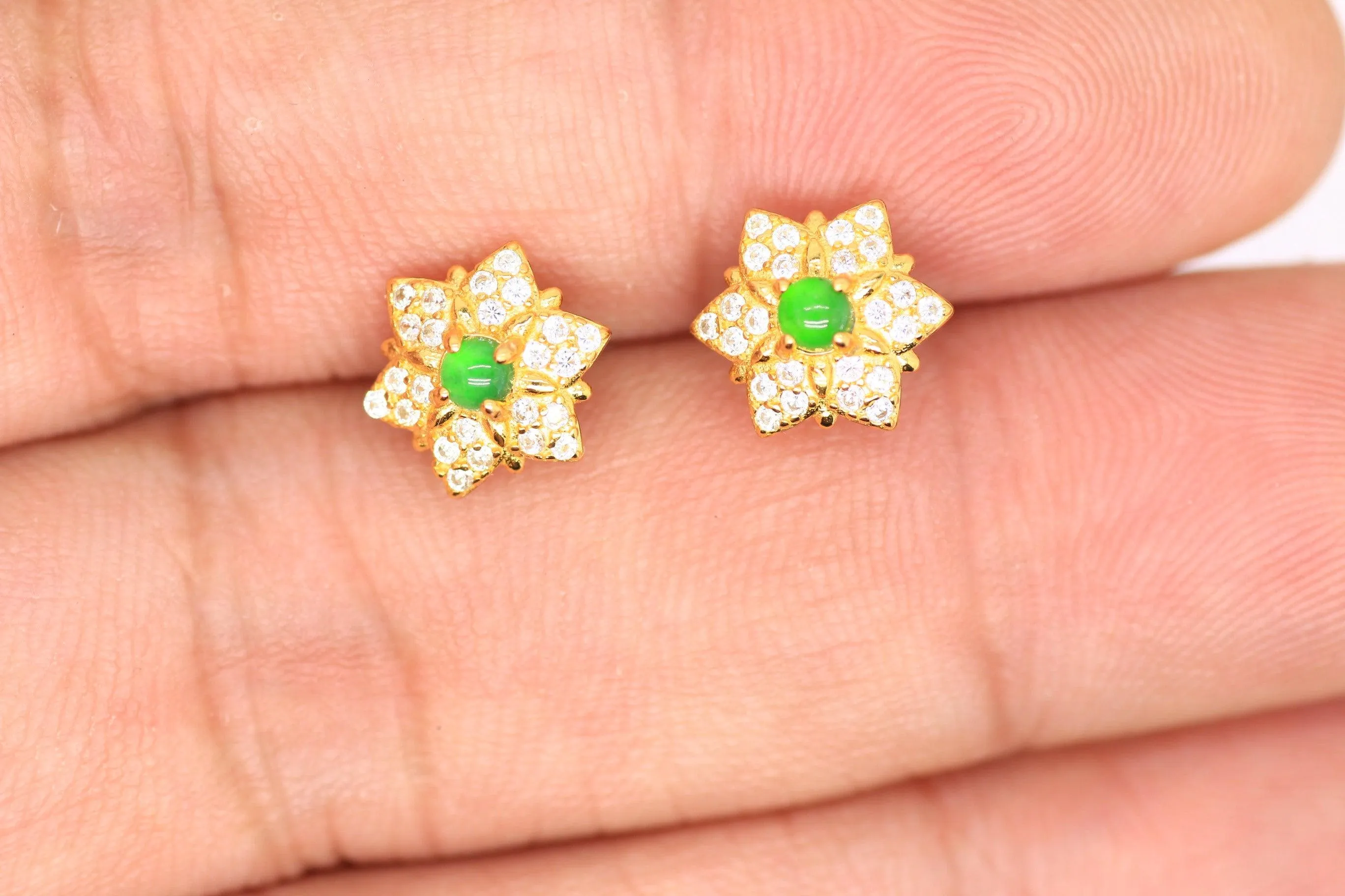 Type A Jadeite Jade Earrings s925 Silver Inlay Z6-5CV7-MHGA